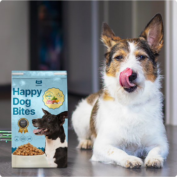 Dog with product